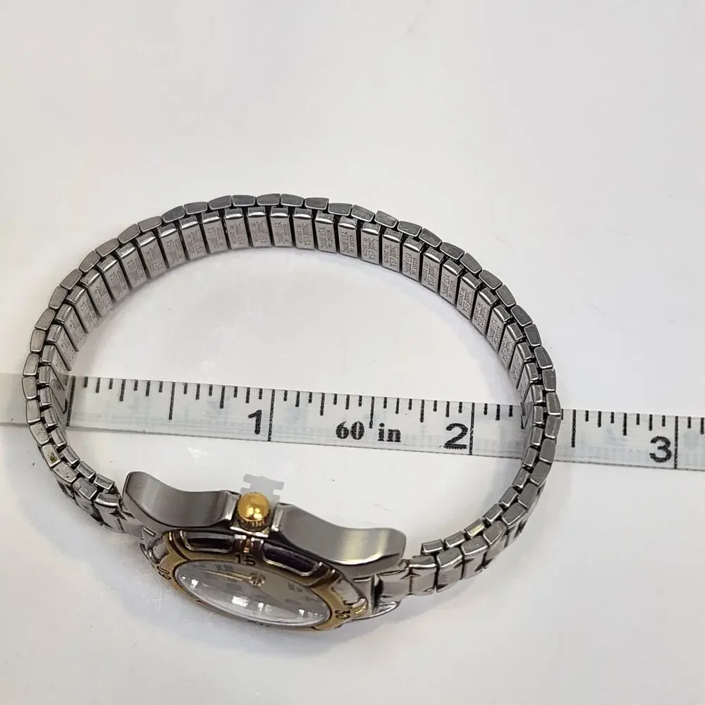 Timex Expedition Indiglo Ladies Watch Wristwatch Stretch Band Silver Gold Tone